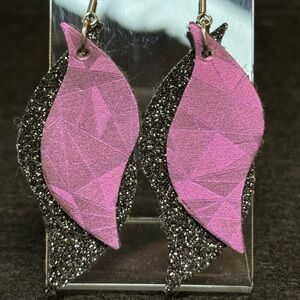 Elegant Pink and Black Faux Leather Earrings
